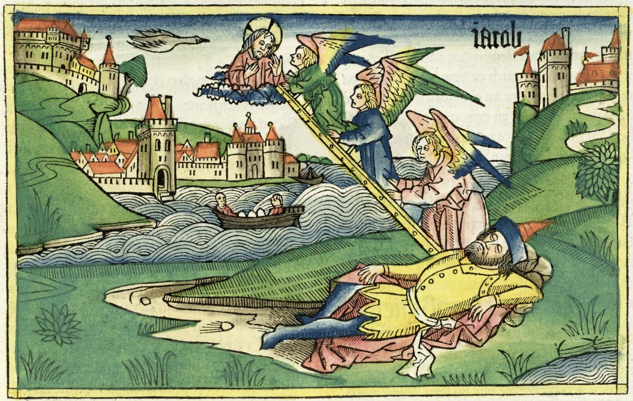 Genesis 28:10 Jakobs Leiter, aus der Nürnberger Bibel (Biblia Sacra Germanaica) von German School