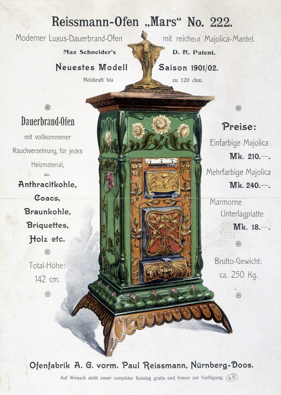 Deutsche Werbung für einen Jugendstil-Kessel, Ende 19. Jahrhundert von German School