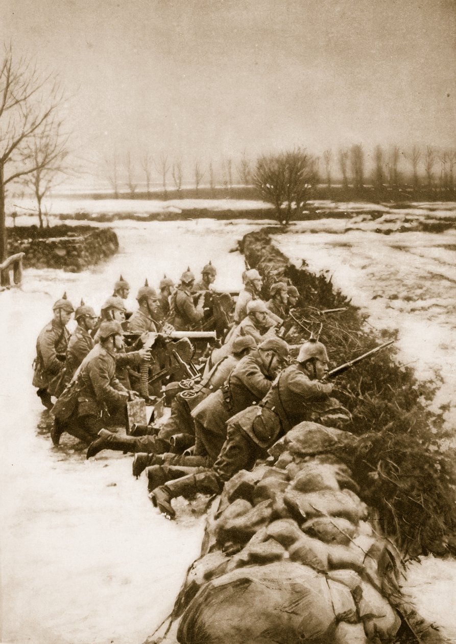 Deutsche Maschinengewehrabteilung hält eine Barrikade in Polen, 1914-19 von German School