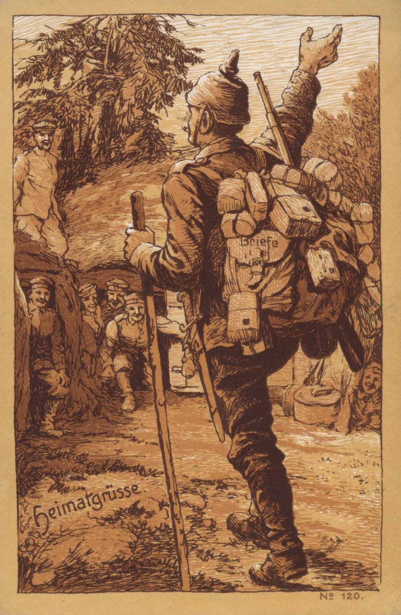 Deutscher Soldat bringt Post und wird bei seiner Rückkehr zu seiner Einheit herzlich empfangen von German School