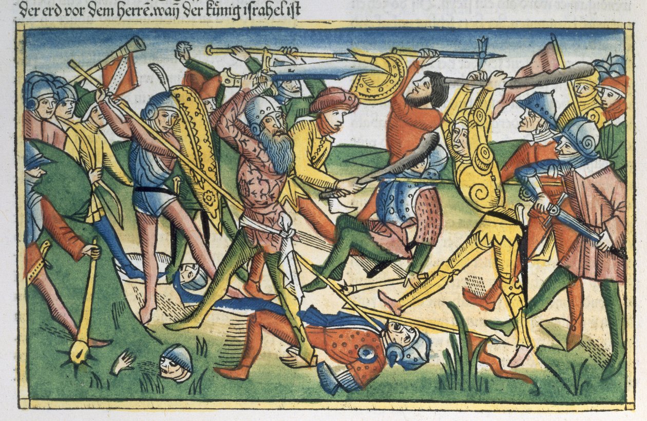 Die Philister führen Krieg gegen Israel, aus der Nürnberger Bibel (Biblia Sacra Germanaica) von German School