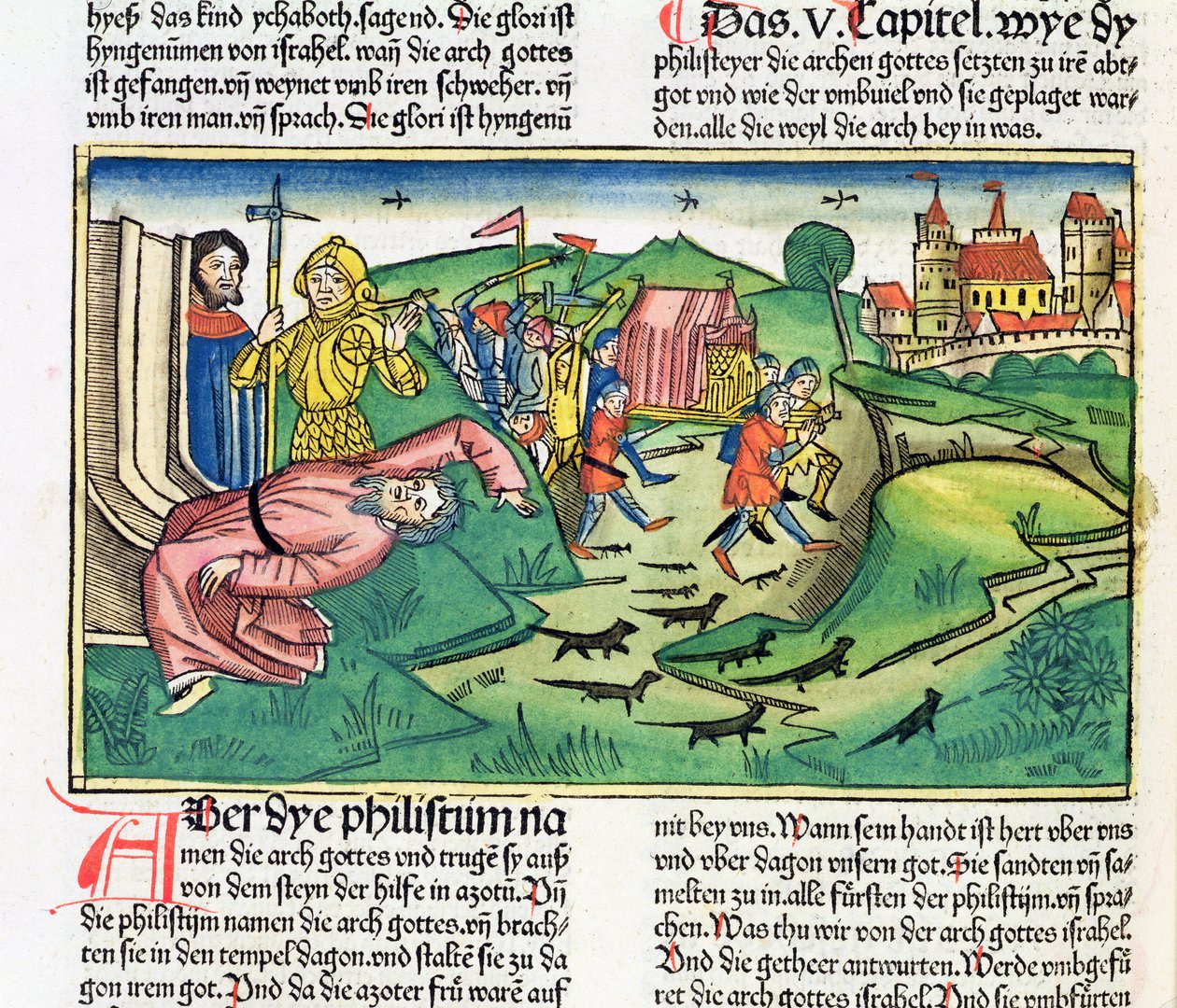 I Samuel 5:1-11 Die Philister erobern die Bundeslade und werden von der Plage heimgesucht, aus der Nürnberger Bibel (Biblia Sacra Germanaica) von German School