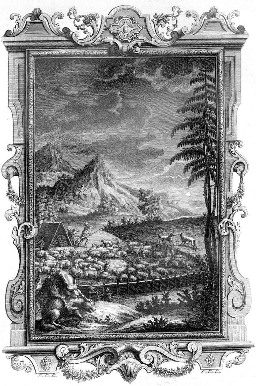 Jakob, der treue Hirte, schützt seine Schafherde vor dem Angriff von Wölfen, 1731 von German School