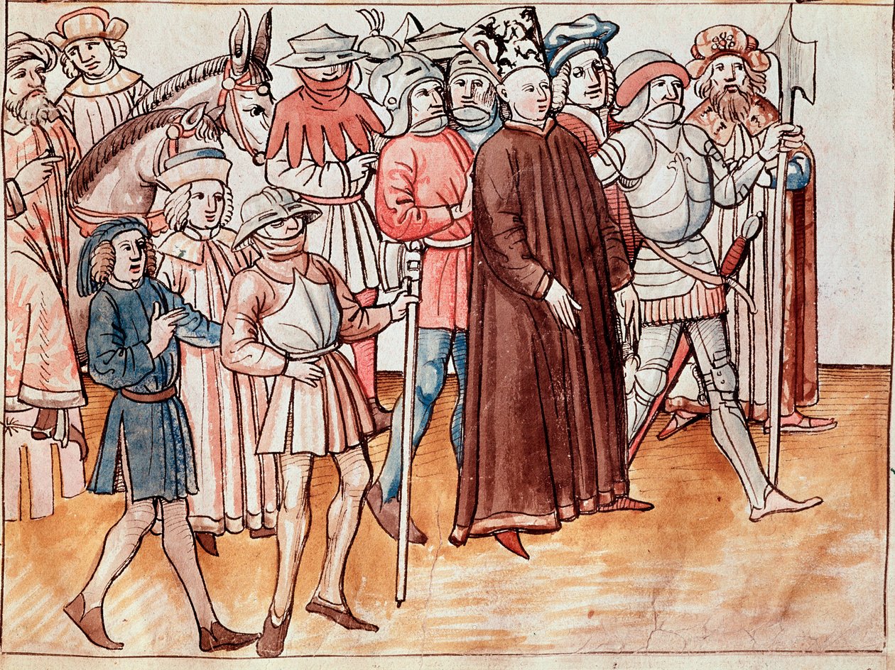 Jan Hus wird gefangen genommen und zum Scheiterhaufen verurteilt (Miniatur) von German School