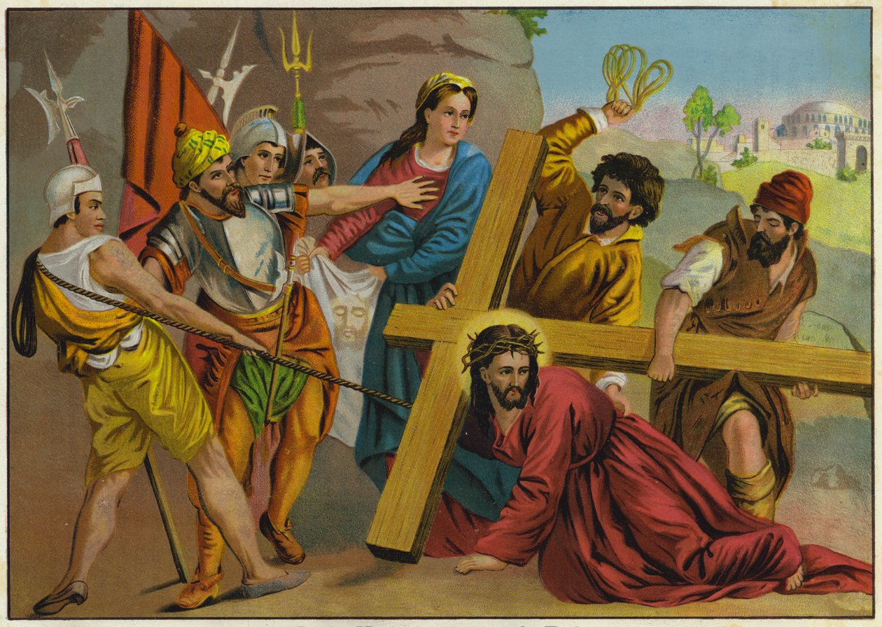 Jesus fällt unter der Last seines Kreuzes auf dem Weg zur Kreuzigung von German School