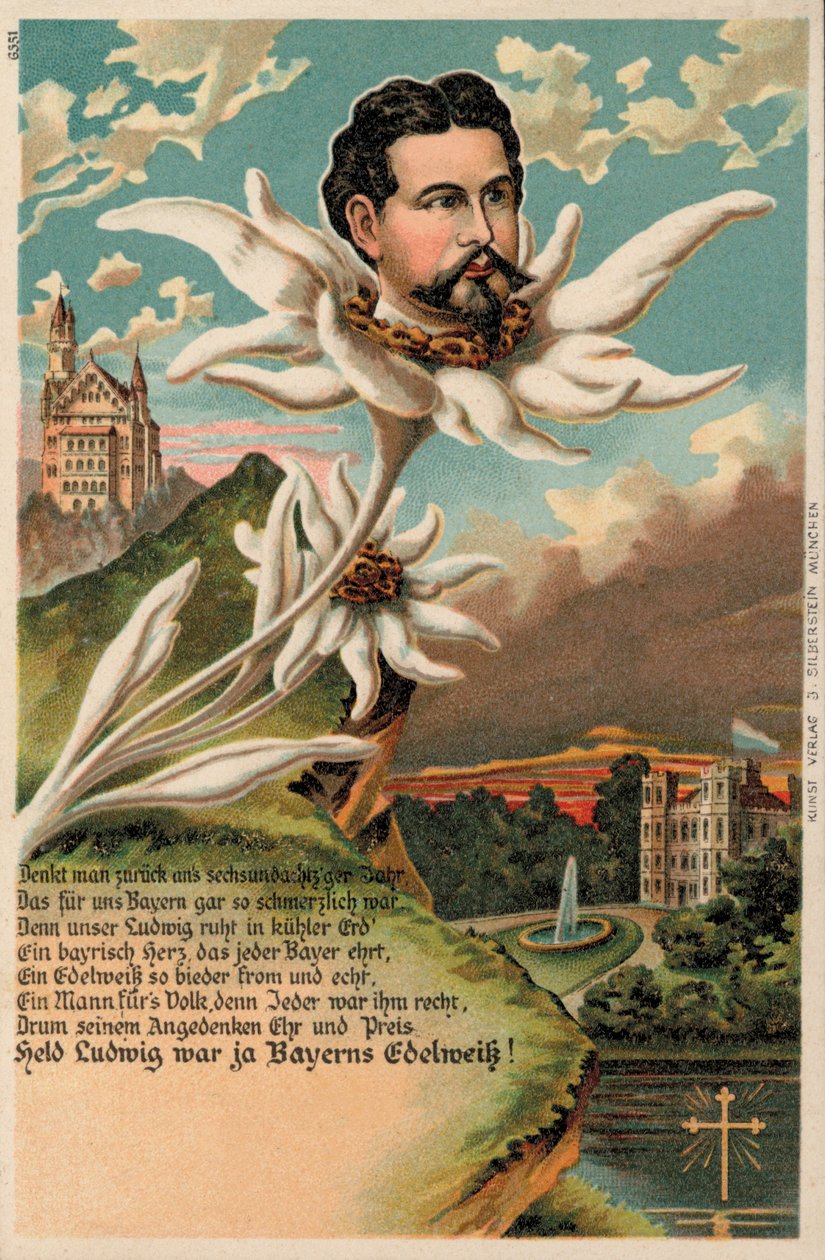 König Ludwig II. von Bayern als Edelweiß dargestellt von German School