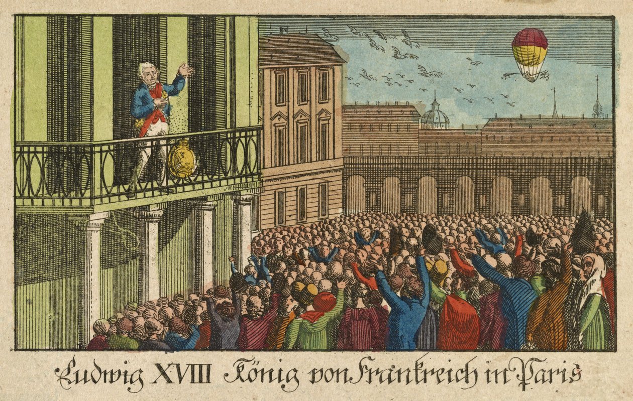 Ludwig XVIII König von Frankreich in Paris, veröffentlicht 1814 (handkolorierte Gravur) von German School