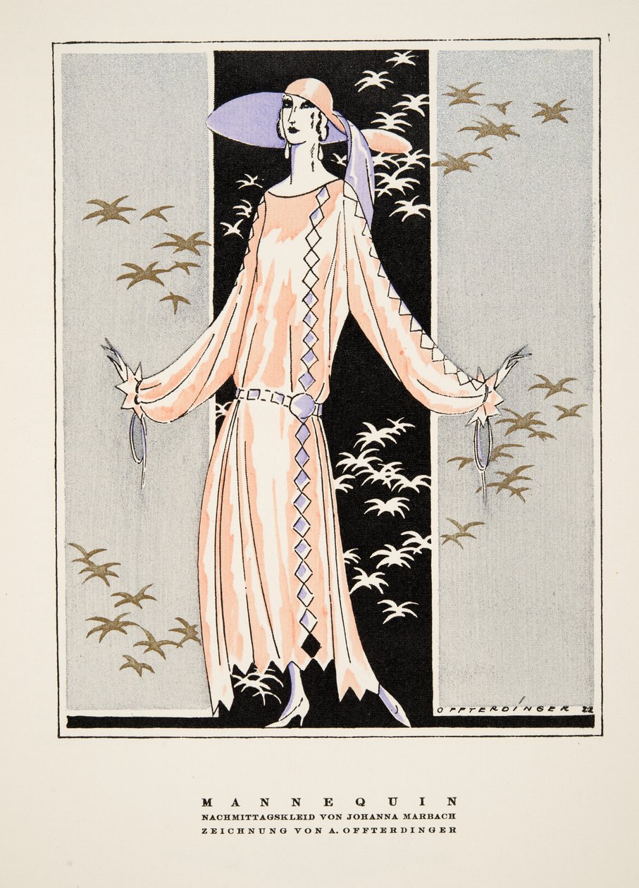 "Mannequin", Anzeige für Kleid von Johanna Marbach, aus Styl, veröffentlicht 1922 von German School