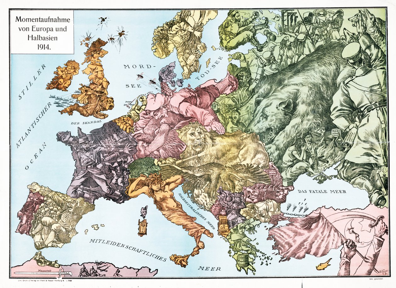 Karte von Europa im Jahr 1914, veröffentlicht 1915 von German School