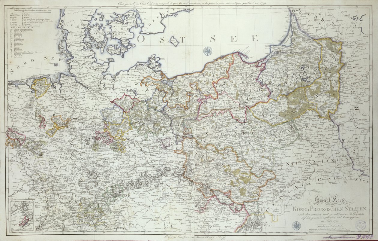 Karte der preußischen Staaten im Jahr 1799 von German School