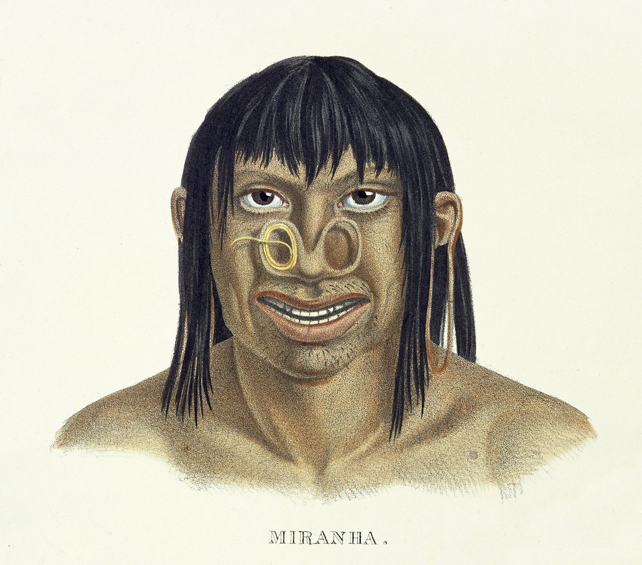 Einheimischer Mann des Miranha-Stammes mit Nasenschmuck, aus Atlas einer Reise in Brasilien von Johann Baptist von Spix (1781-1826) und Karl Friedrich Philipp Martius (1794-1868), veröffentlicht ca. 1835-50 von German School