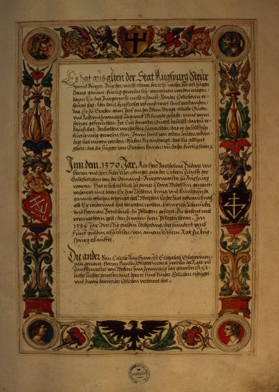 Seite aus dem Geheim Ehrenbuch des Fuggerschen Geschlechts von German School