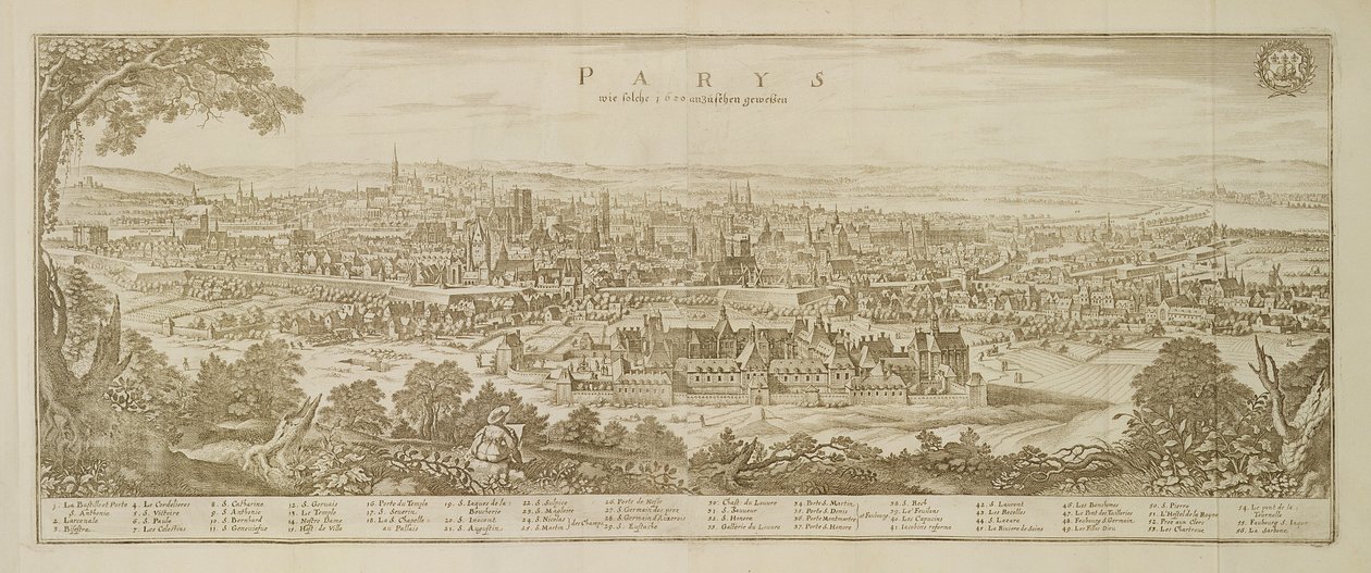 Panoramablick auf Paris im Jahr 1620, aus Topographia Galliae von Martin Zeiller (1589-1661) veröffentlicht 1655 von German School