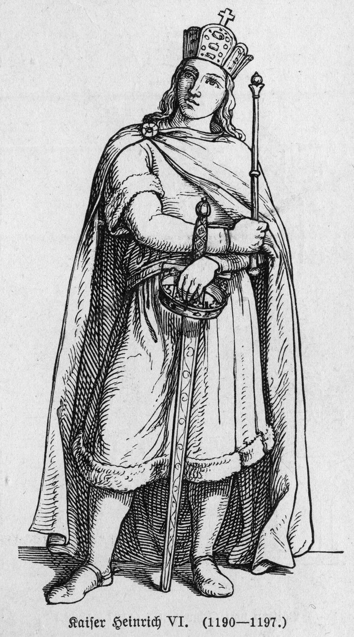 Porträt von Heinrich IV., bekannt als der Strenge oder der Grausame (1165-1197), König von Deutschland. Gravur in „Kaiser, König und Papst“ von Richard Roth von German School