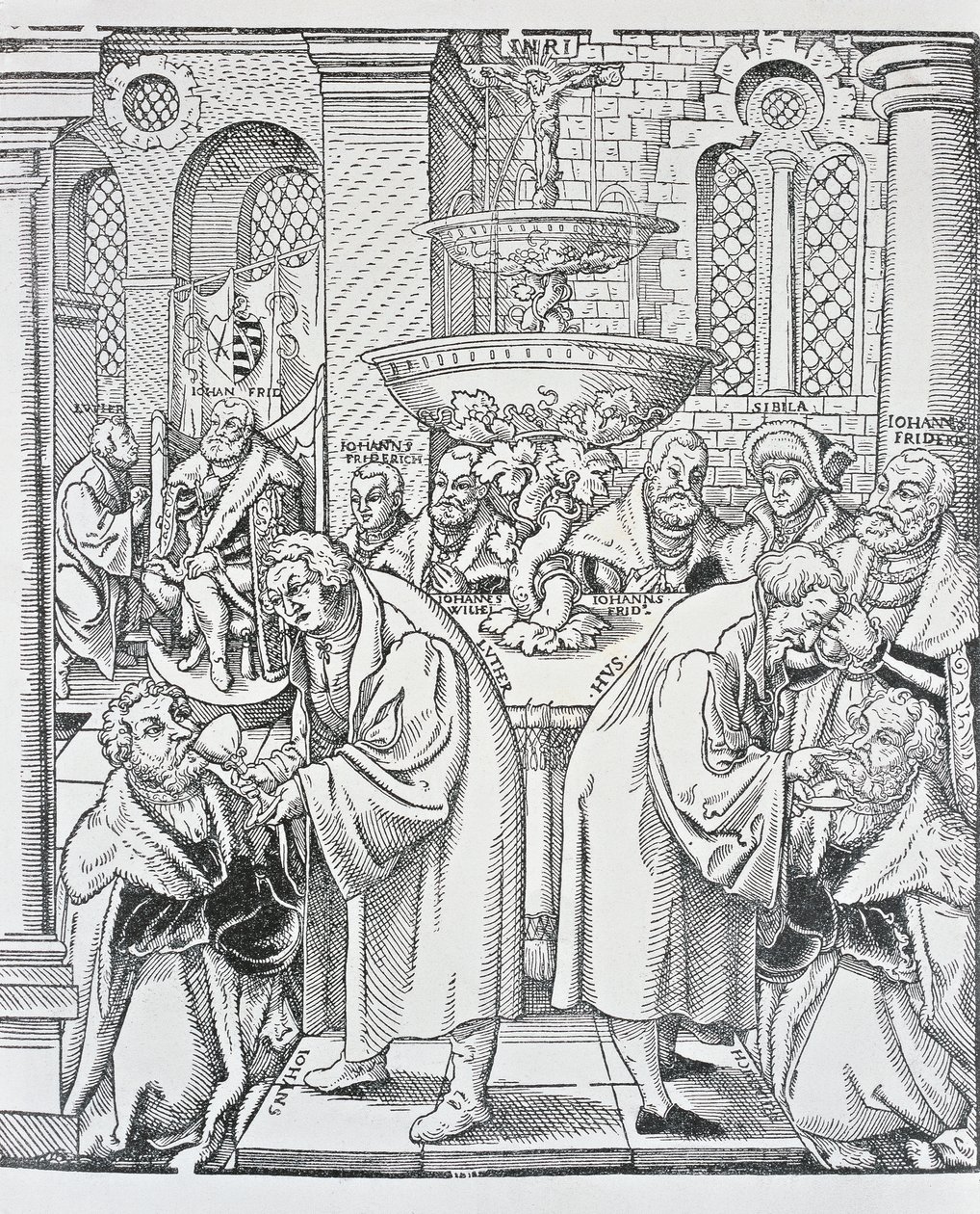 Reformatoren Martin Luther und Jan Hus spenden das Abendmahl von German School