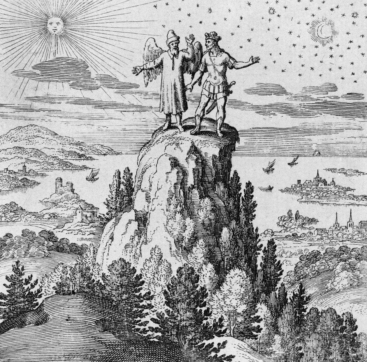 Geist und Seele führen den Prinzen aus Musaeum Hermeticum von German School