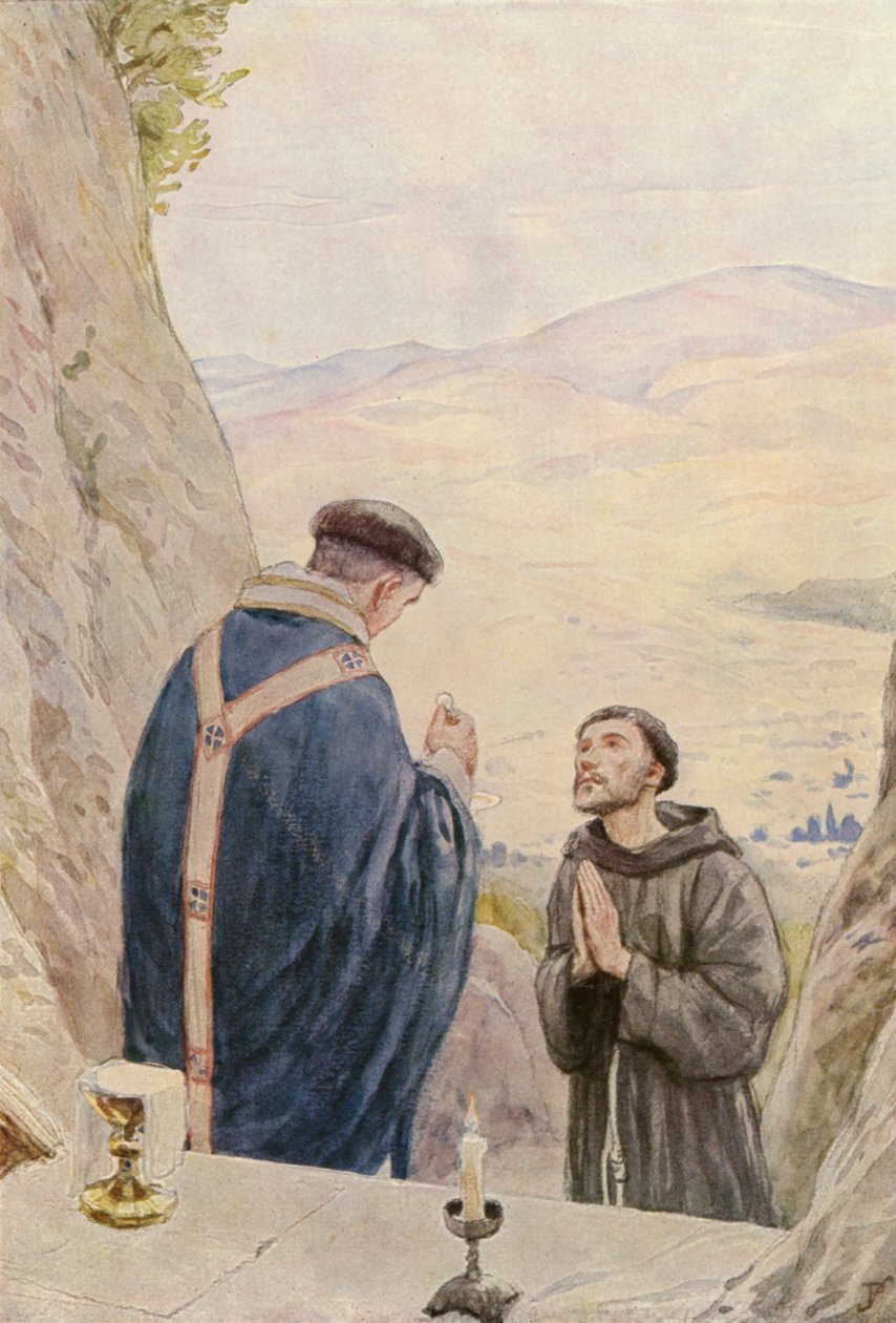 Der heilige Franziskus feiert die Messe mit Bruder Leo von German School