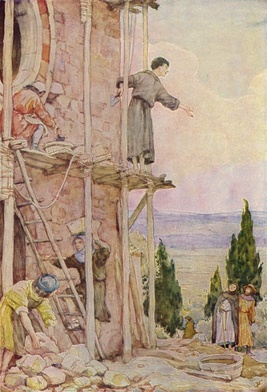 Der heilige Franziskus restauriert die Kirche San Damiano von German School