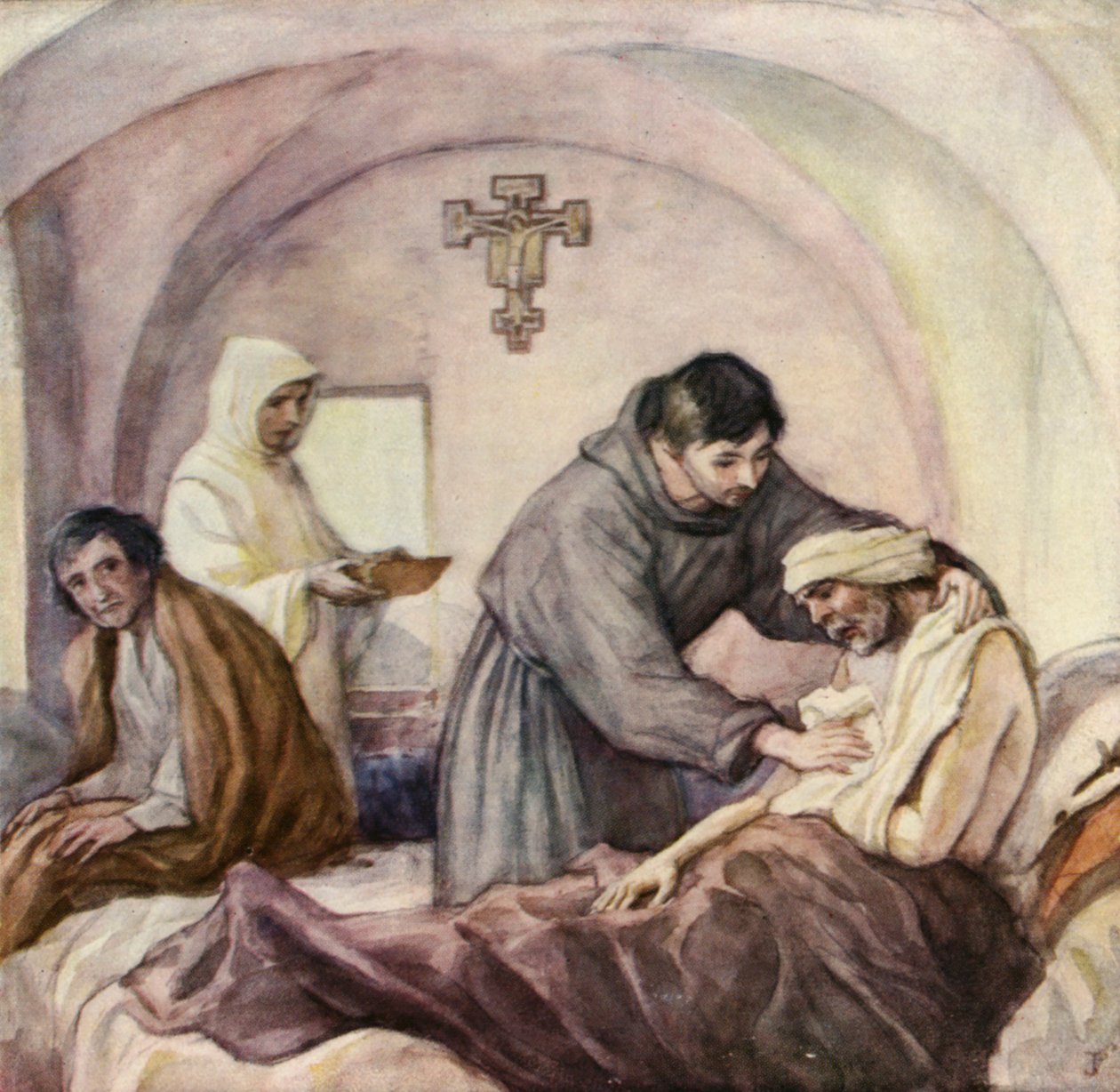 Der heilige Franziskus arbeitet im Leprosenhospital in Gubbio von German School