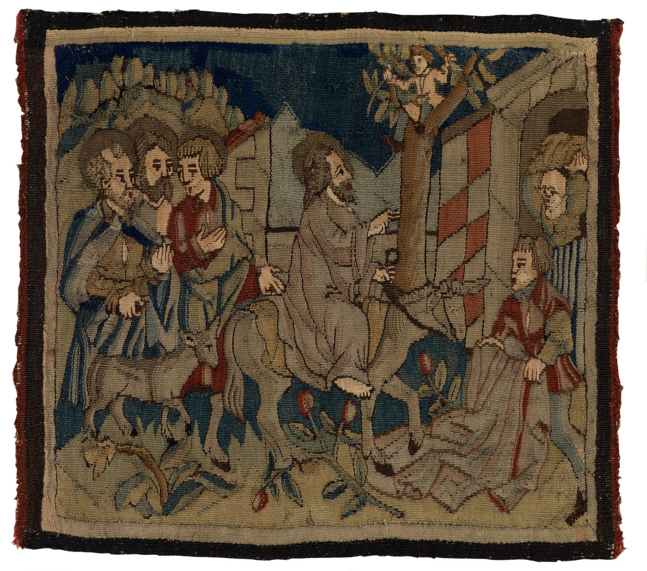 Wandteppichpanel mit Szenen aus der Passion von einem Antependium, aus dem Oberrheingebiet von German School
