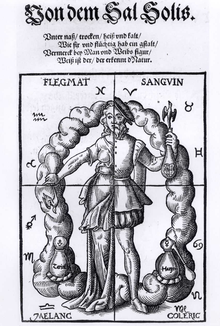 Die vier Temperamente, aus Quinta Essentia von Leonhart Thurneisser zum Thurn, veröffentlicht in Leipzig, 1574 von German School