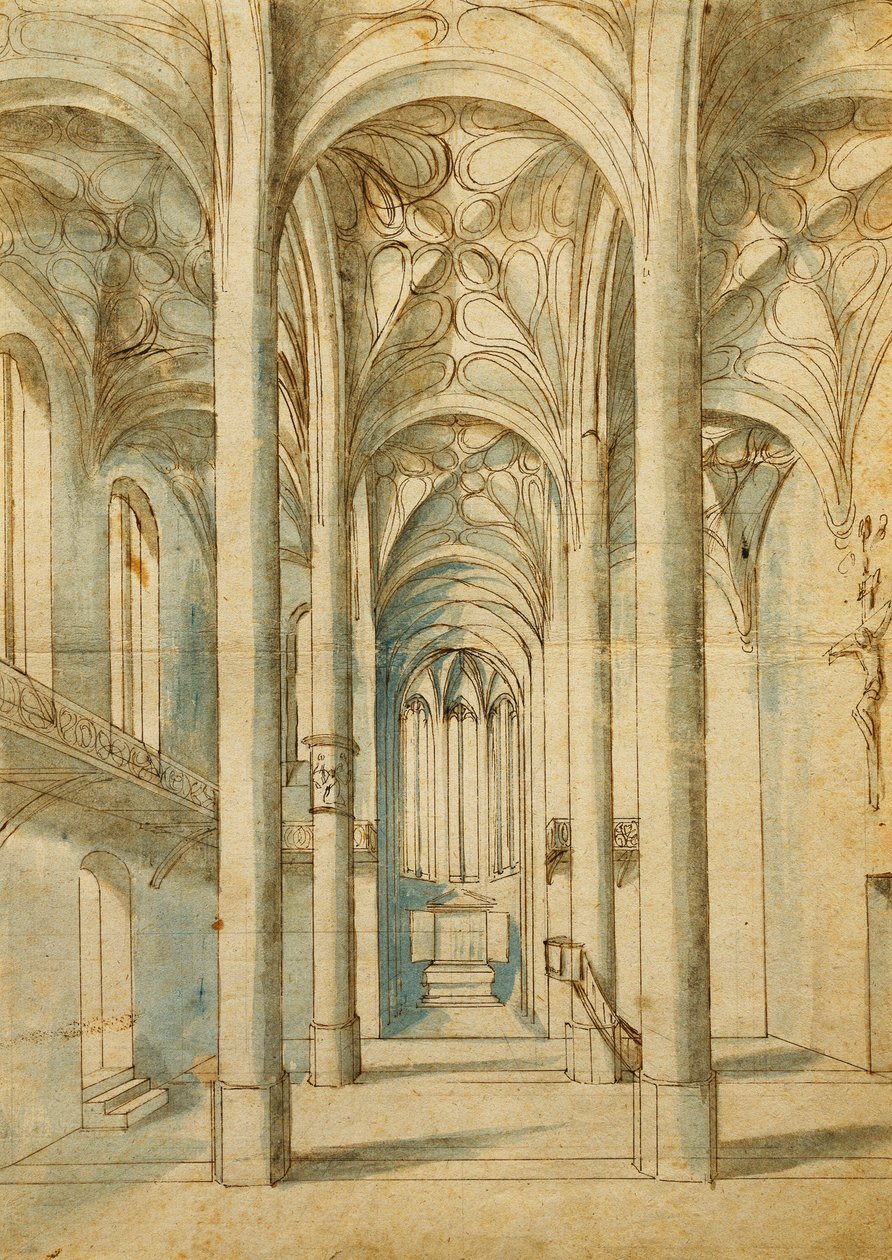 Das Innere einer gotischen Kirche, 1592 von German School