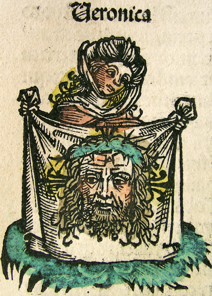 Das Schweißtuch der Veronika, veröffentlicht in der Nürnberger Chronik, 1493 von German School