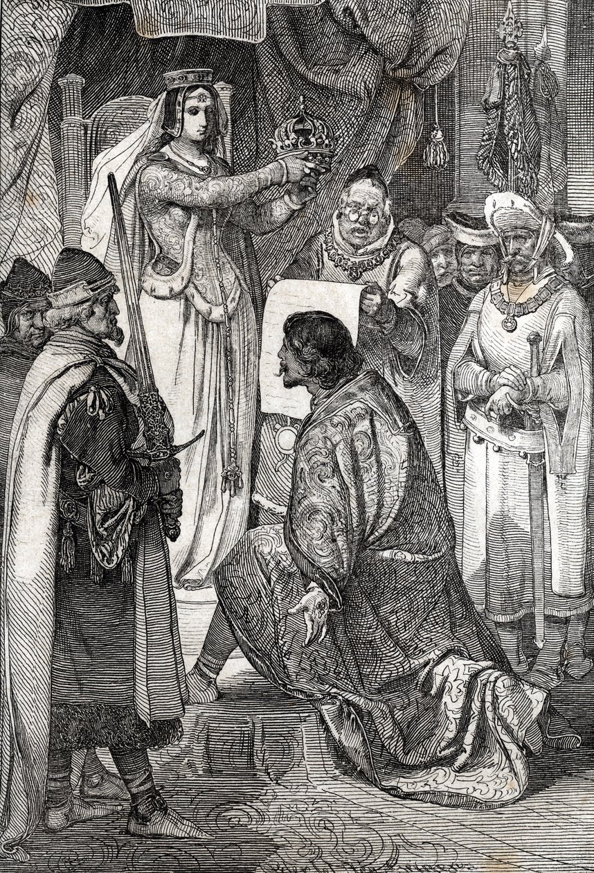 Die Krönung von Erik XIII. von Pommern als König der nordischen Königreiche Schweden, Dänemark und Norwegen, durch Margarete I. von Dänemark von German School