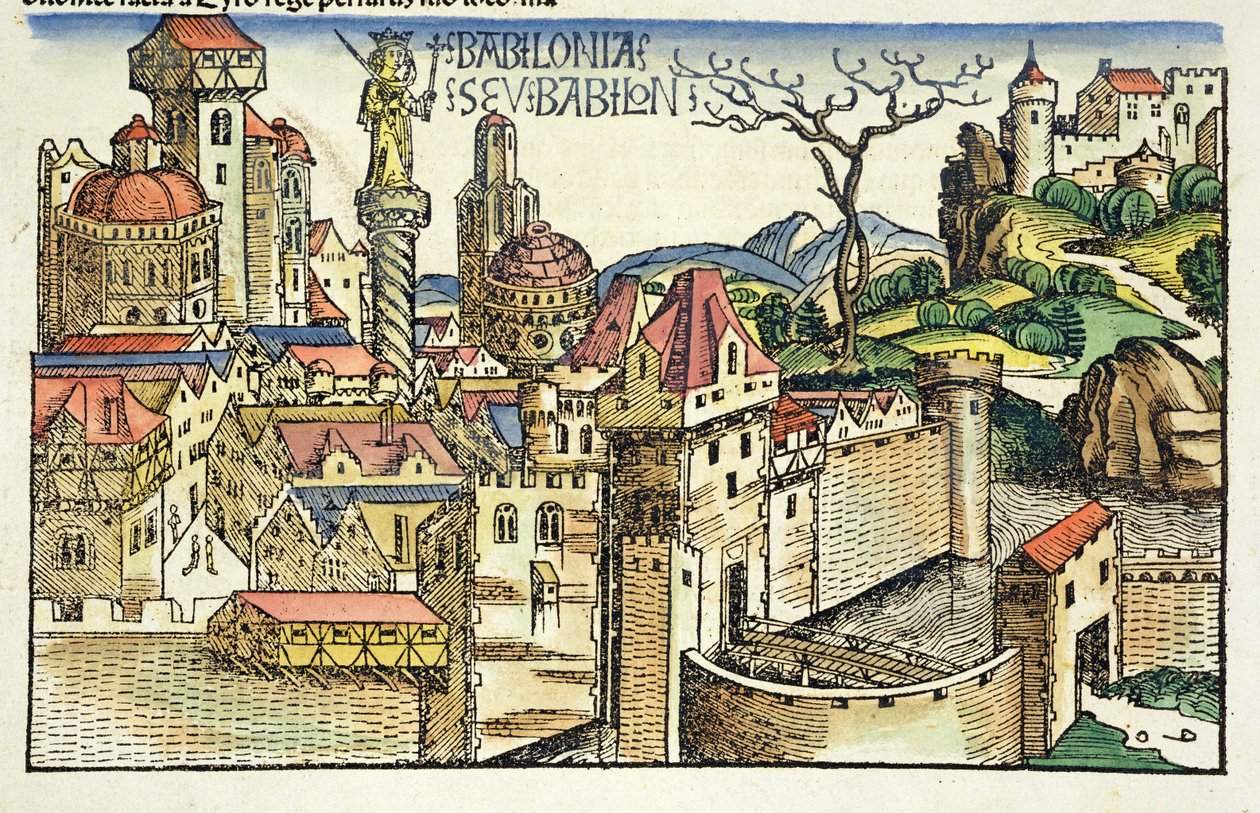 Ansicht der antiken Stadt Babylon, aus der Nürnberger Chronik von Hartmann Schedel, 1493 von German School