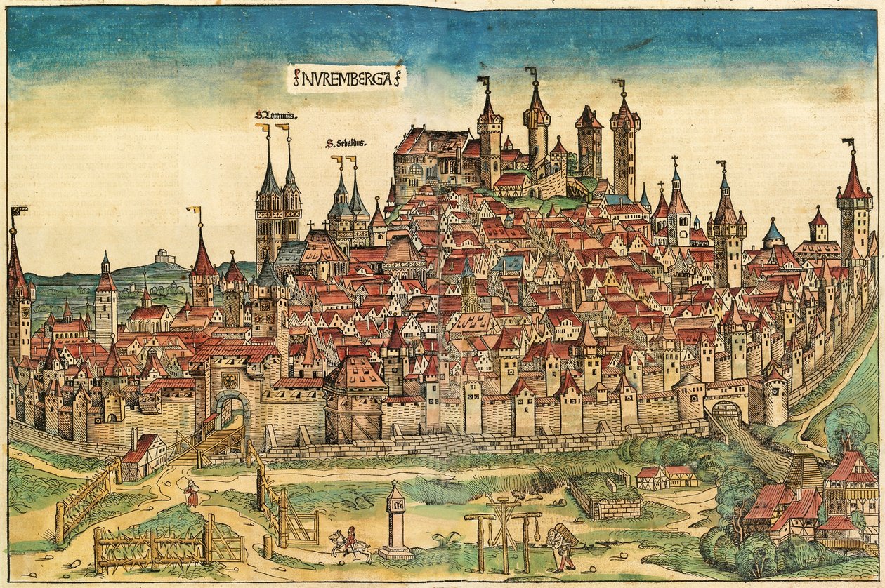 Ansicht der Stadt Nürnberg, veröffentlicht in der Nürnberger Chronik, 1493 von German School