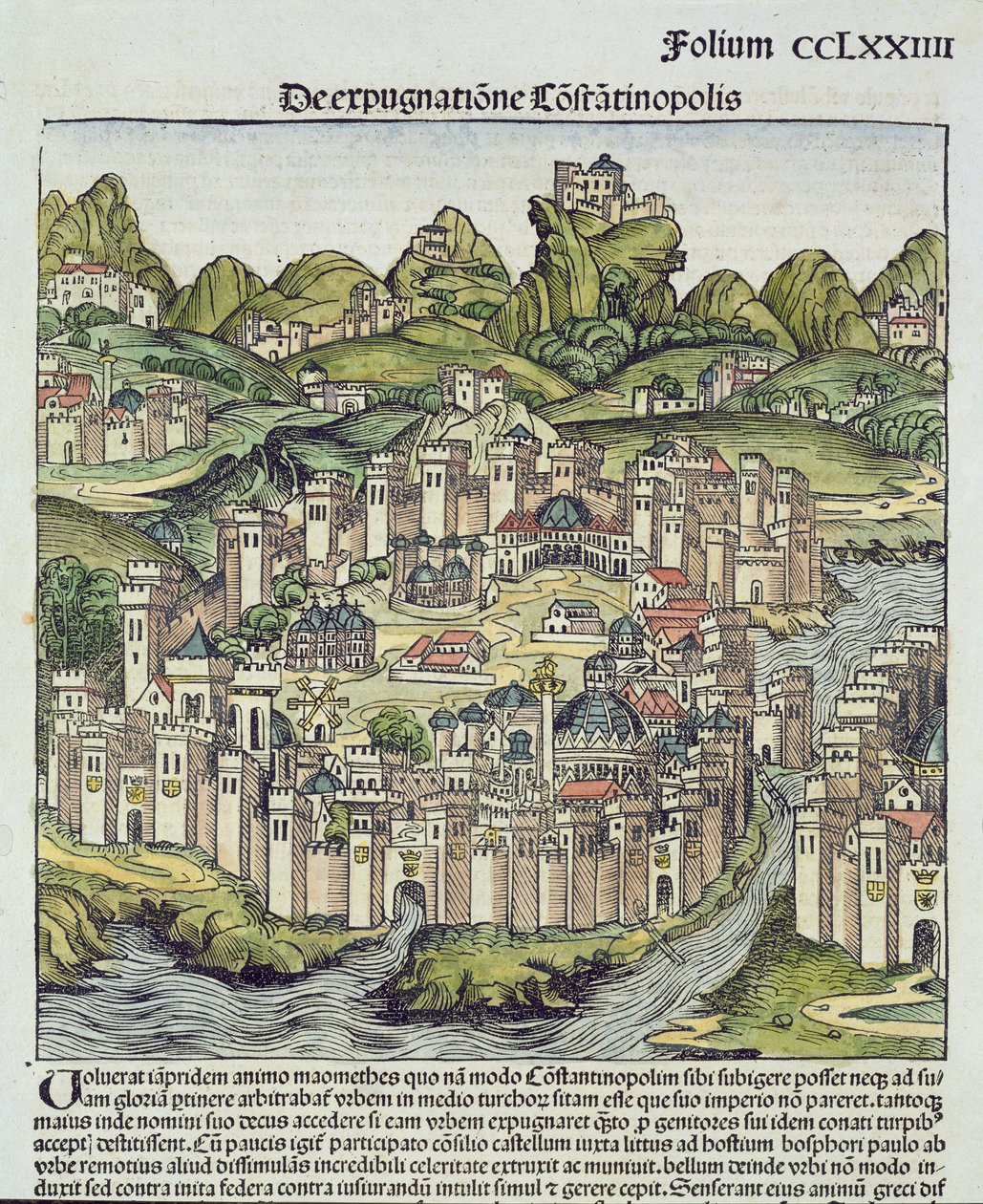 Ansicht der ummauerten Stadt Konstantinopel, aus der Nürnberger Chronik von Hartmann Schedel (1440-1514) 1493 von German School