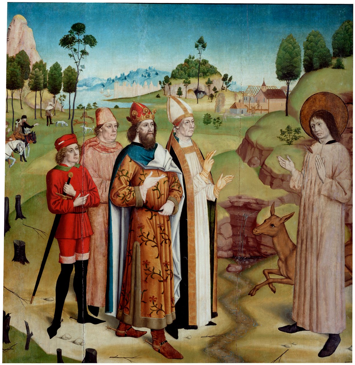 Der heilige Giles und König Wamba bei der königlichen Jagd, ca. 1470-1480 von German master.