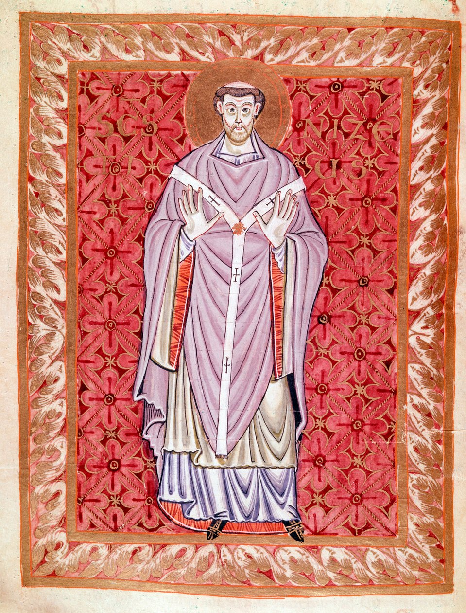 Darstellung des Heiligen Nizier von Lyon (513-573) Miniatur aus dem Codex Egberti von der Schule von Reichenau, um 980 von German School