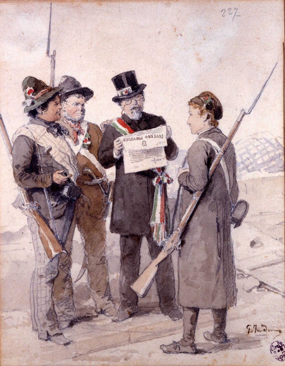 Risorgimento: Die Fünf Tage von Mailand (Cinque giornate di Milano) (18.-22. März 1848): Dies ist eine der ersten Episoden der Revolutionen von 1848 (Teil des Ersten Italienischen Unabhängigkeitskrieges), die den Aufstand der Mailänder Bevölkerung sah von Gerolamo Induno