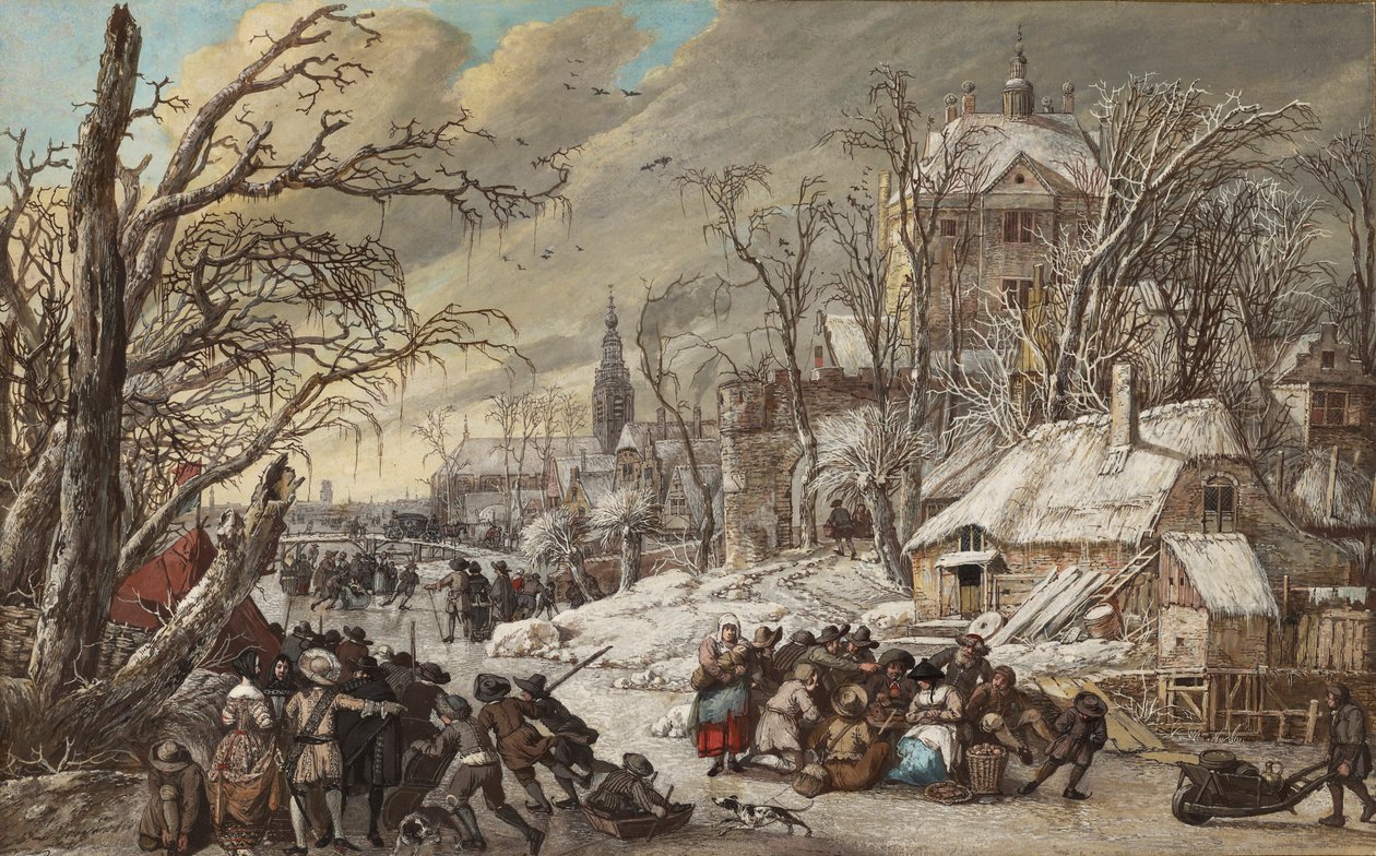 Figuren auf einem gefrorenen Kanal von Gerrit van Battem