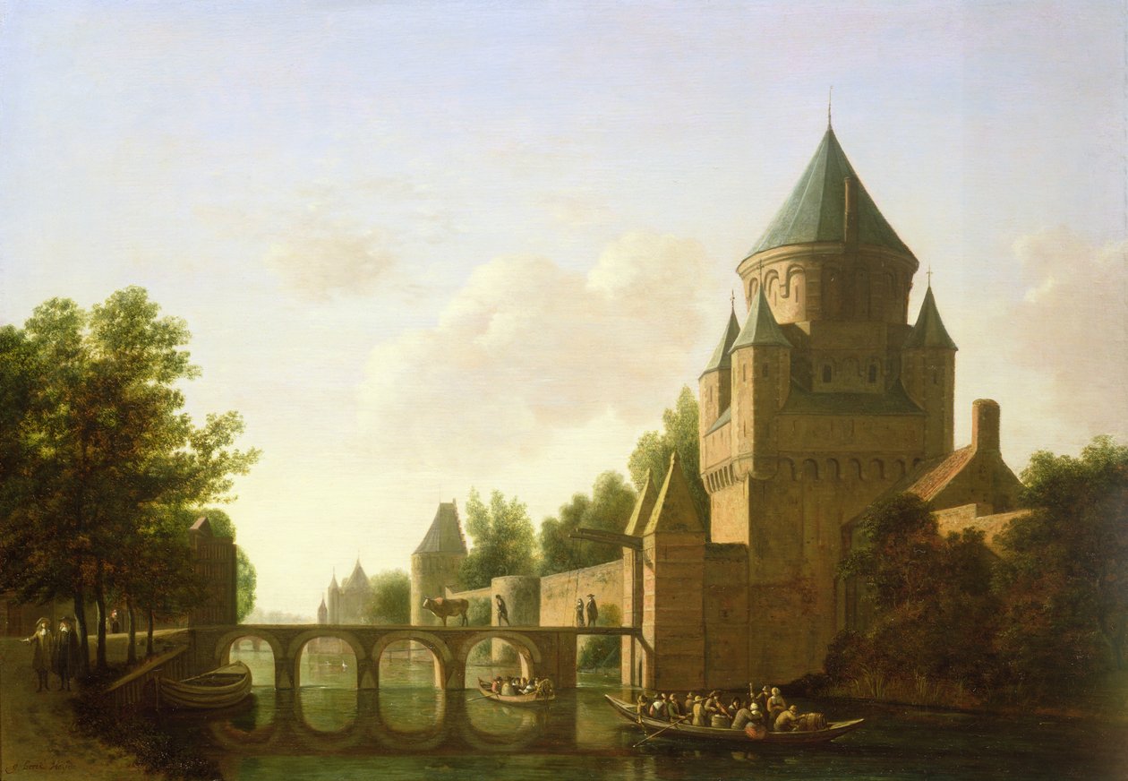 Abendansicht der Kleinen Houtpoort in Haarlem von Gerrit Adriaensz Berckheyde