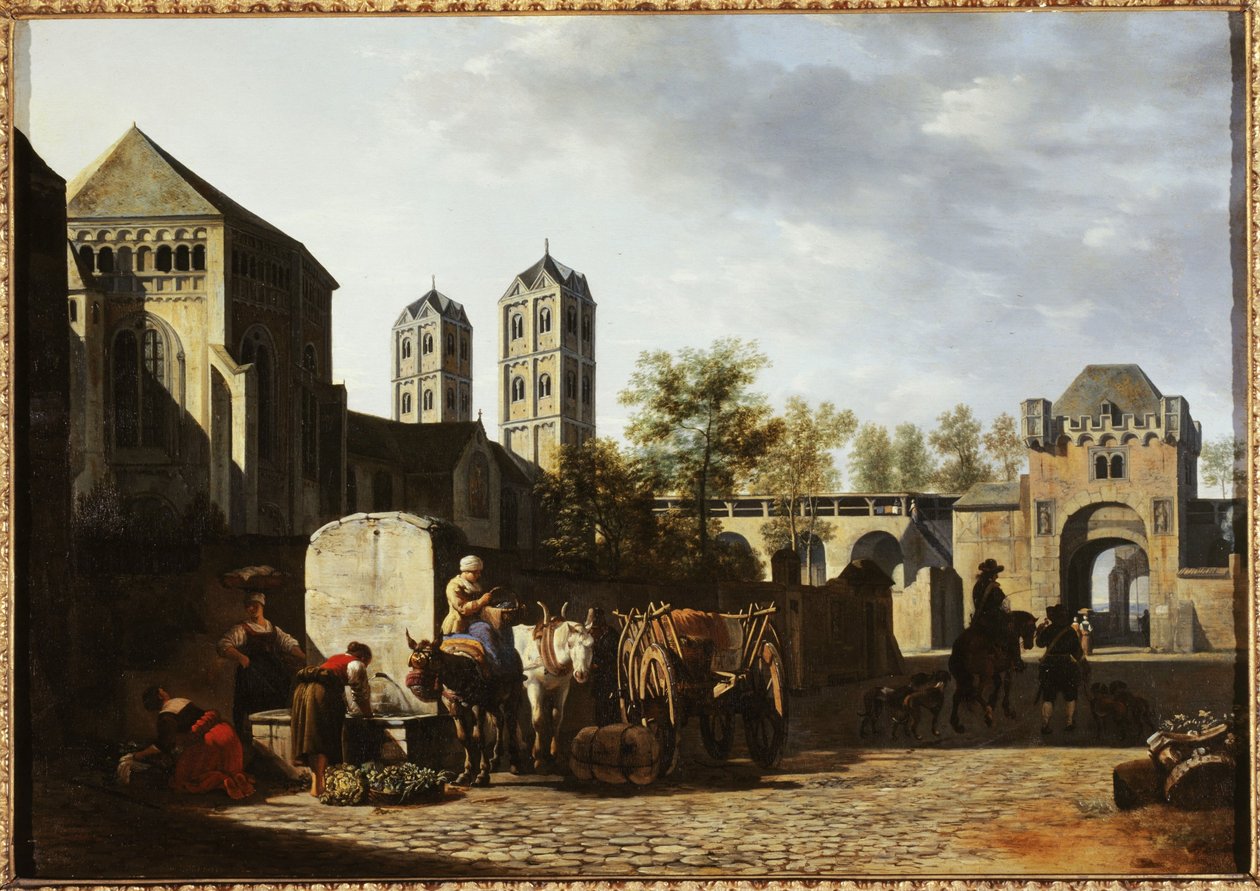 Öffentlicher Brunnen und St. Gereons Kirche in Köln, ca. 1670 von Gerrit Adriaensz Berckheyde