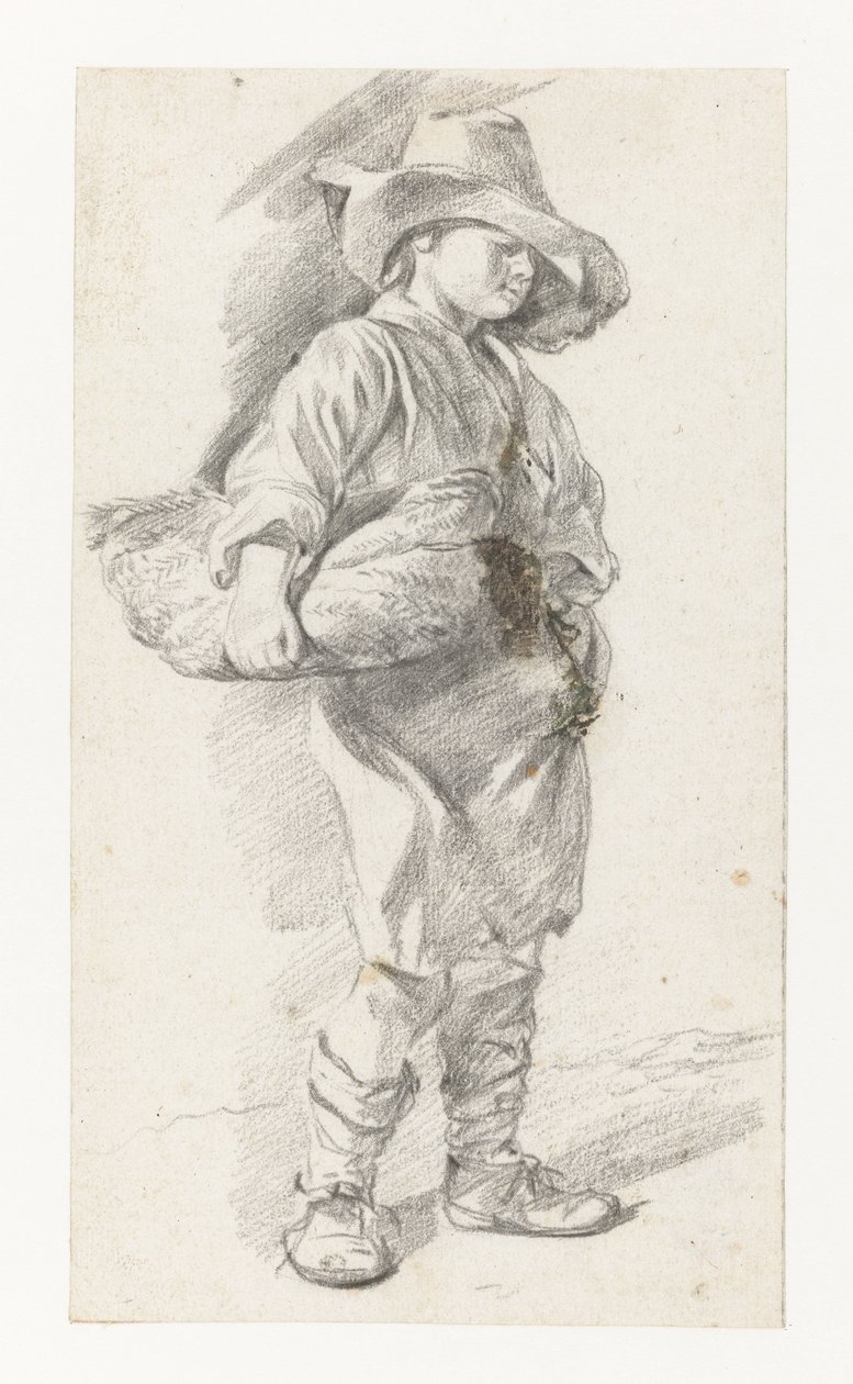 Stehender Jugendlicher mit großem Hut und Korb unter dem Arm von Gerrit Berckheyde