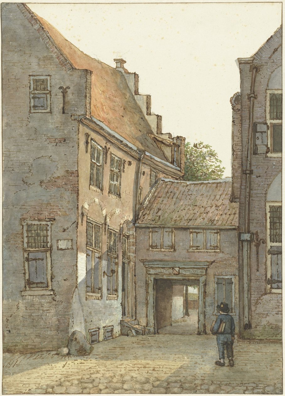 Ansicht des Eingangs der Lateinschule, der St. Hieronymusschule, an der Kromme Nieuwegracht in Utrecht von Gerrit Lamberts