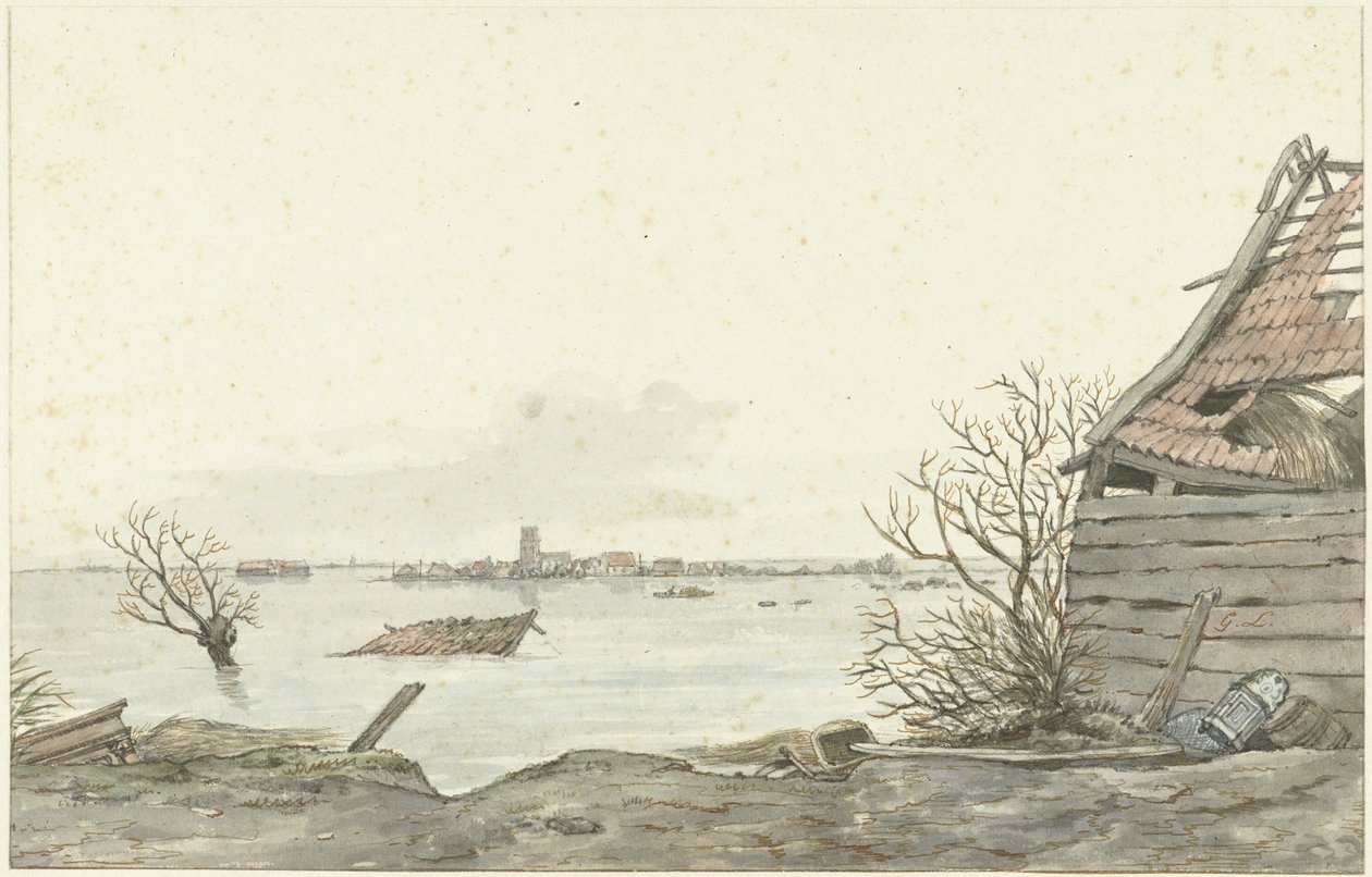 Ansicht des überfluteten Ransdorp, Februar 1825 von Gerrit Lamberts