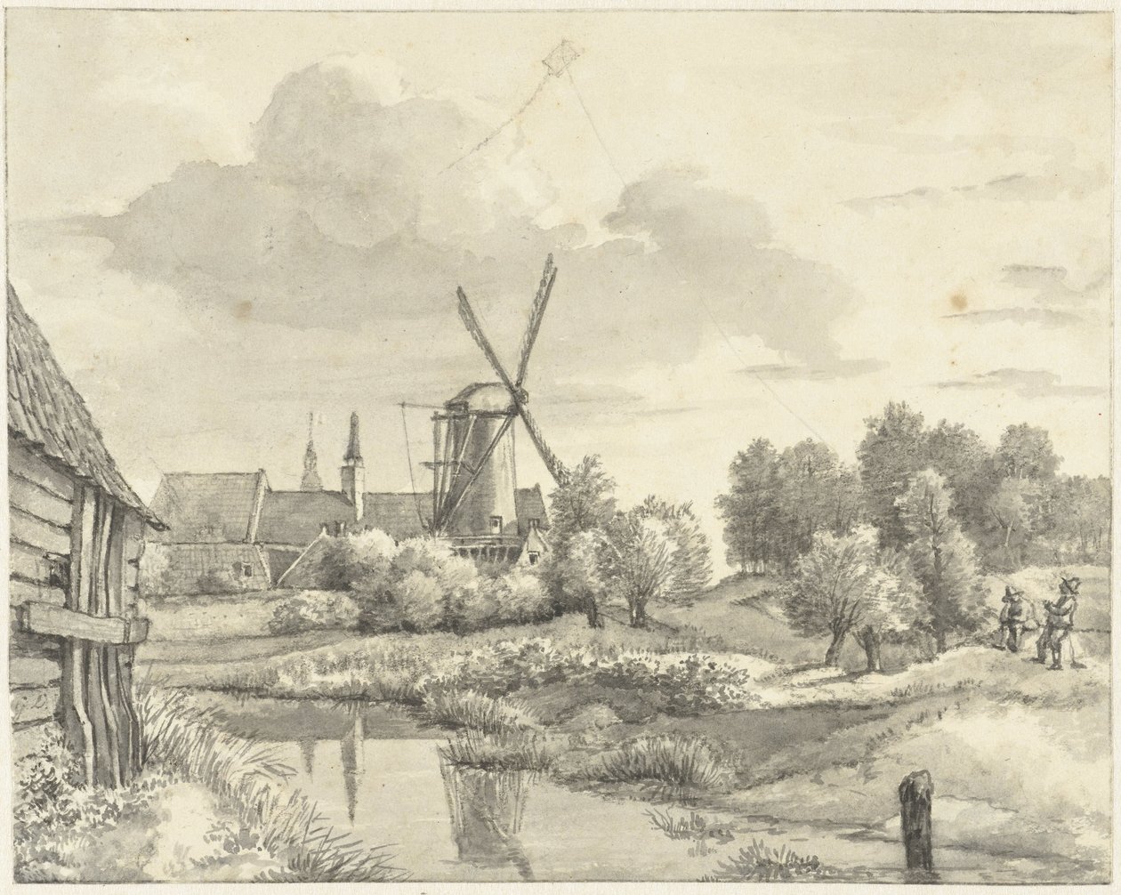 Zwei Jungen mit einem Drachen bei der Mauer von Haarlem von Gerrit Lamberts
