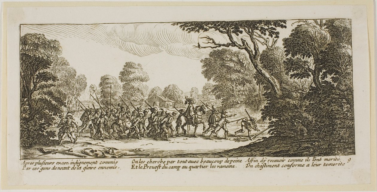 Entdeckung der kriminellen Soldaten, Platte neun aus Die großen Leiden des Krieges von Gerrit Lucasz van Schagen
