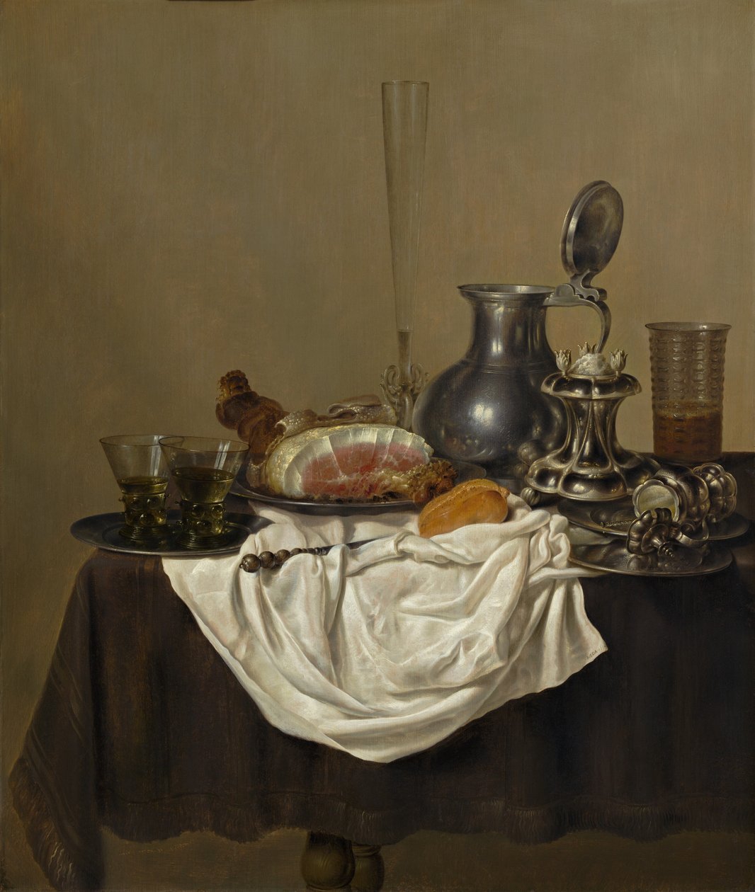 Stillleben mit Schinken von Gerrit Willemsz. Heda