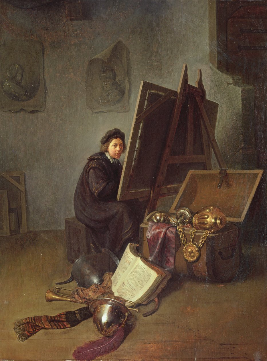 Porträt des Künstlers an seiner Staffelei in seinem Atelier von Gerrit Dou