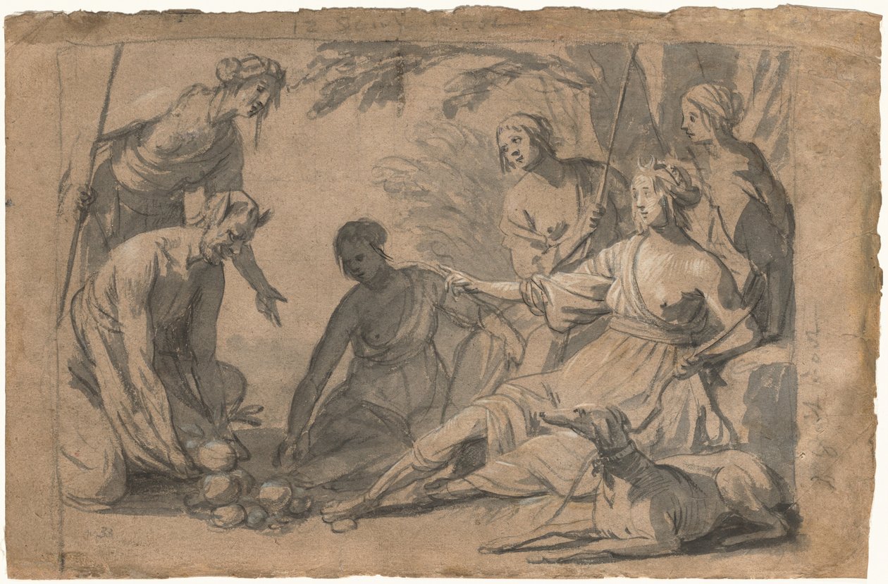 Diana und vier Nymphen erhalten Geschenke von einem Satyr von Gerrit van Honthorst