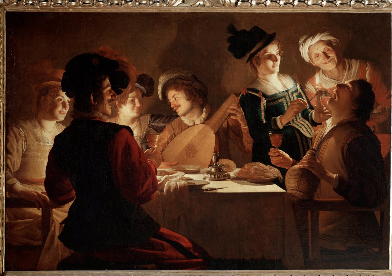 Abendessen mit Lautenspieler von Gerrit van Honthorst