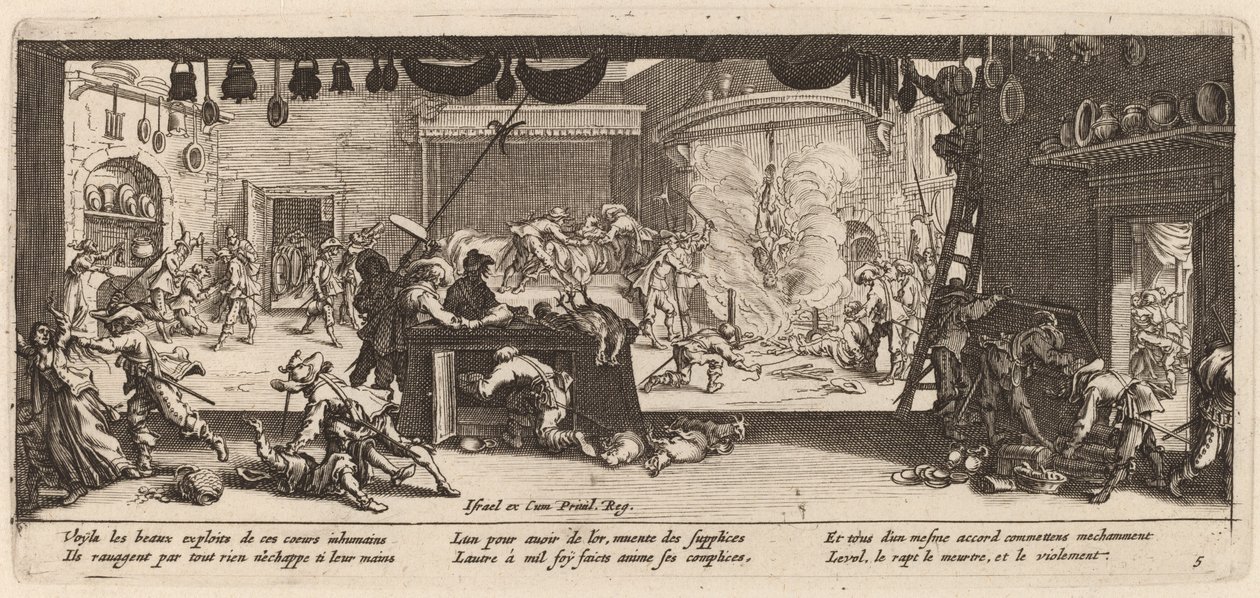 Plünderung eines großen Bauernhauses von Gerrit van Schagen after Jacques Callot