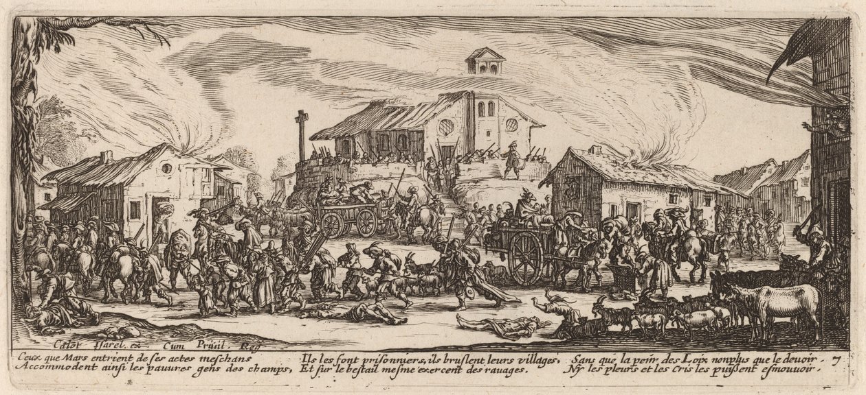 Plünderung und Brand eines Dorfes von Gerrit van Schagen after Jacques Callot