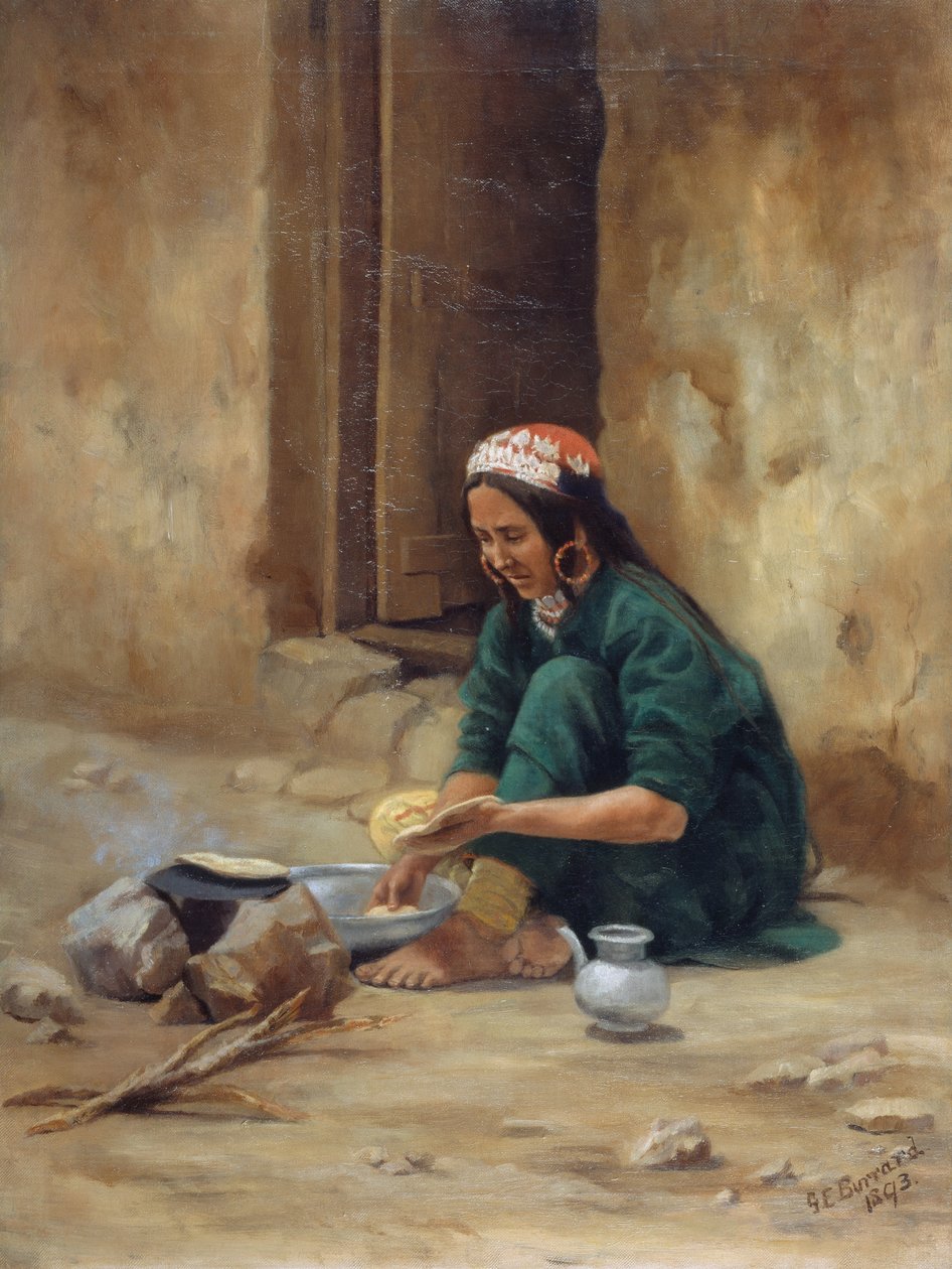 Eine Hügelbewohnerin aus Ladakh, die ihr Essen kocht, 1893 von Gertrude Ellen Burrard