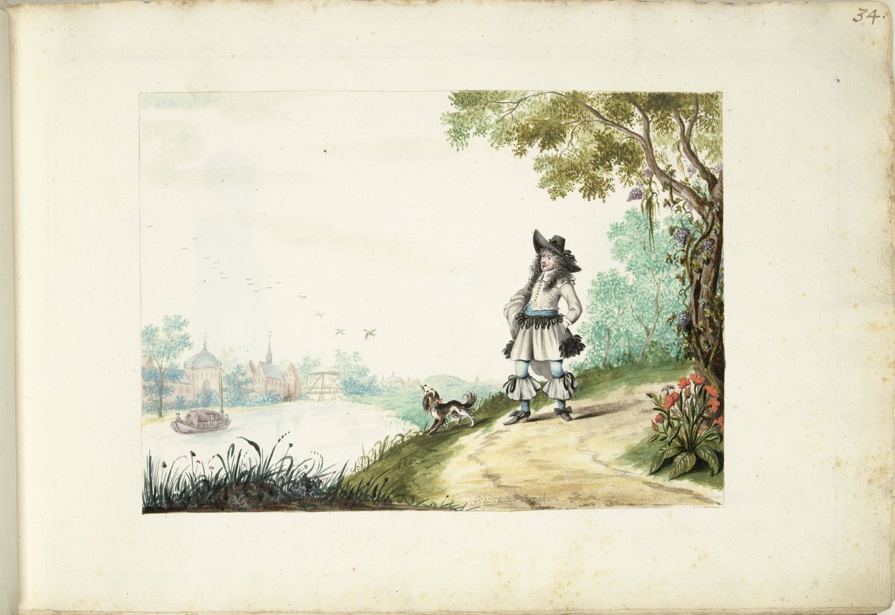 Herr, der entlang eines Flusses läuft von Gesina ter Borch (signed by artist)